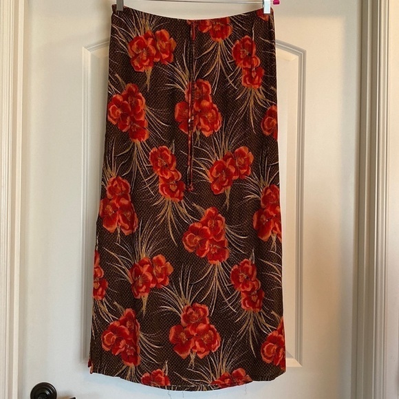 VTG Kathie Lee Floral Maxi Skirt Womens L Brown/Orange Floral career 90’s Y2K - Picture 1 of 8